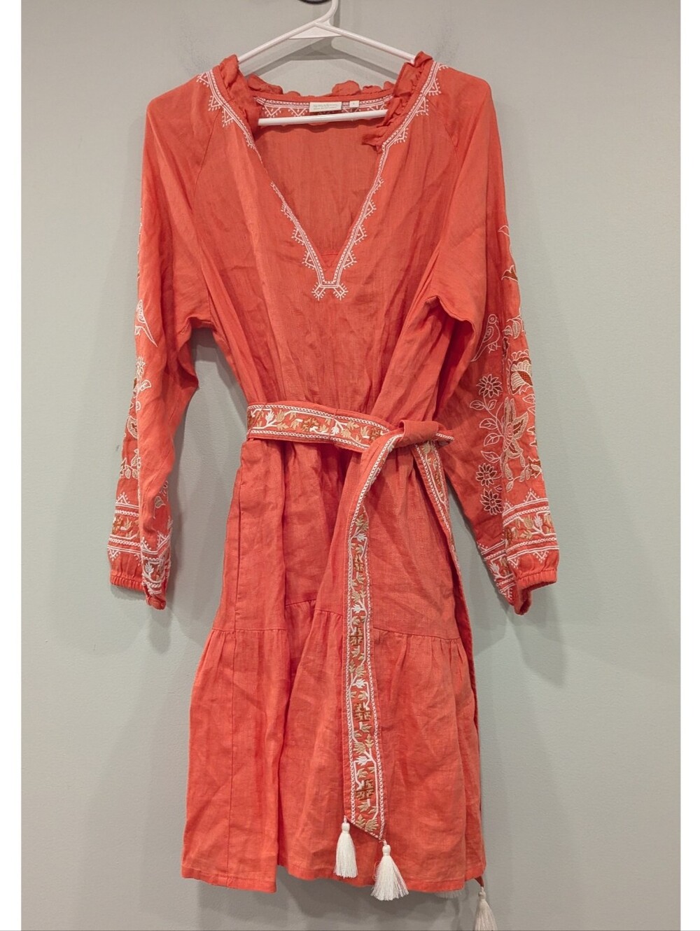 Spartina 449 Sunita Cotton Linen Embroidered Dress In Callawassie Coral Large